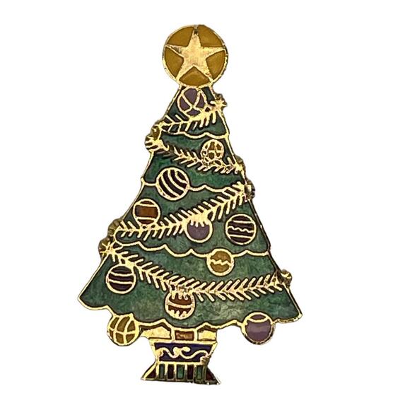 Vintage 1979 70s SWIB Christmas Tree 1.5" Lapel Hat Pin Tie Tack - Picture 1 of 4